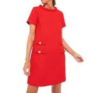 Tuckernuck Red Tweed Jackie Dress XXXL Textured Gold Button Shift Preppy